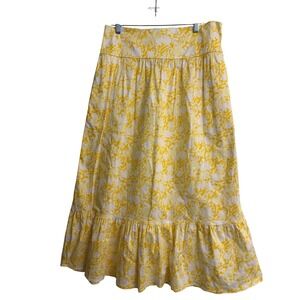 Yellow White Floral Smocked Long Peasant‎ Skirt LG INC International Concepts